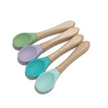 Holzgriff-Säuglingsfütterungs-Löffel BPA freier Nahrungsmittelgrad weicher Silikon-Baby-Löffel