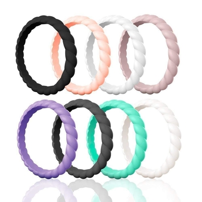 Dünnes umsponnenes stapelbares Sport-Schwarzes Ring Hypoallergenic Silicone Wedding Rings für Frauen
